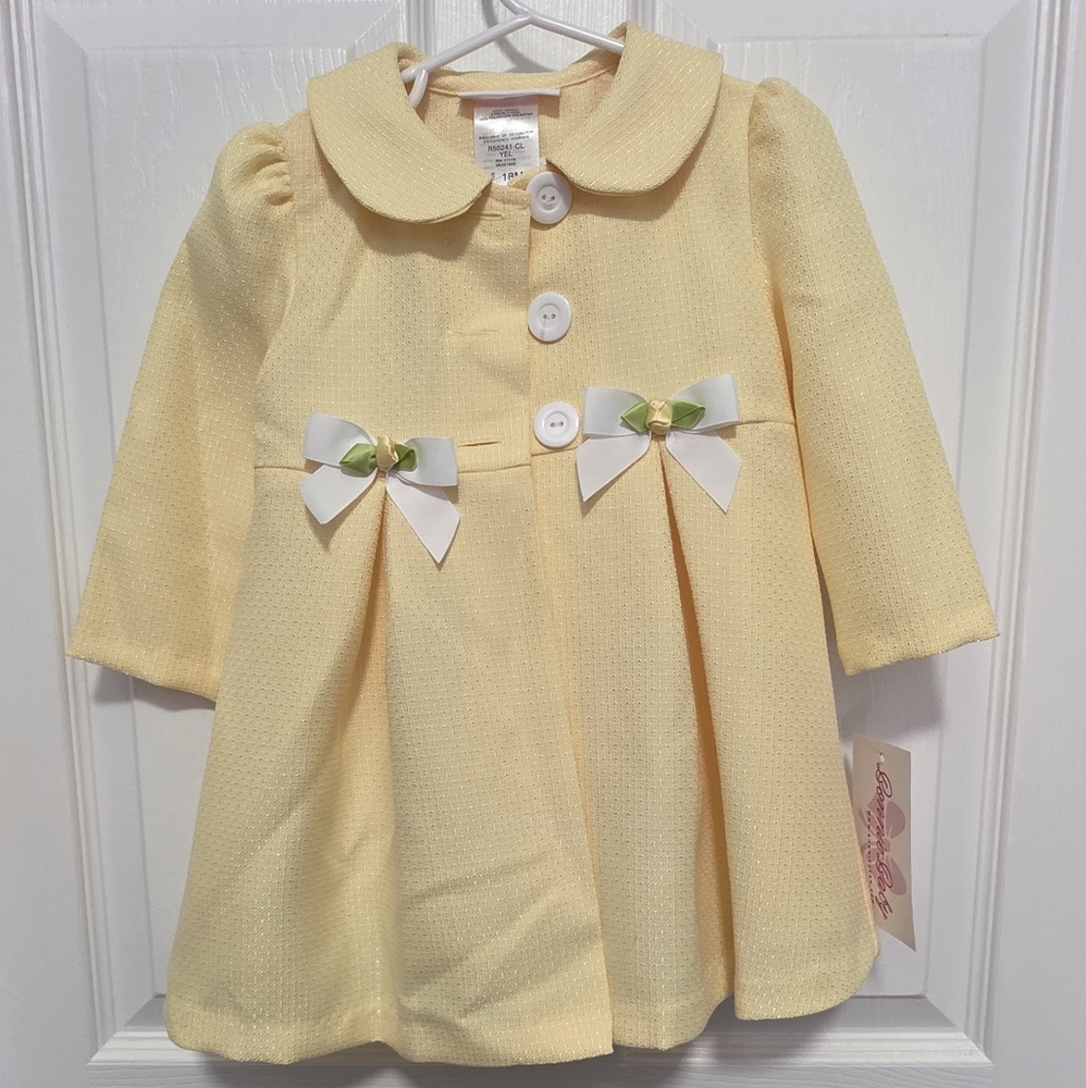 NWT Bonnie Baby Cream Coat with White Buttons & Matching Dress